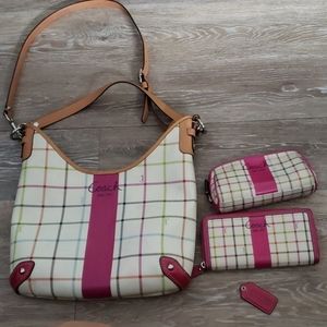 Coach Tattersall Magenta Purse with wallet & bag